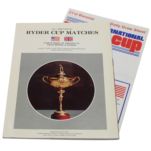 1975 Ryder Cup at Laurel Valley Golf Club Official Program w/Pairing Sheet - USA 21-11