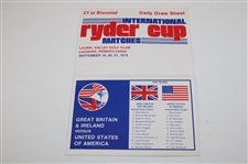 1975 Ryder Cup at Laurel Valley Golf Club Official Program w/Pairing Sheet - USA 21-11