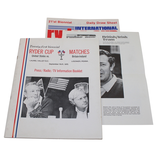 1975 Ryder Cup Matches Laurel Valley Golf Club Official Press/Radio/TV Info Program & Pairing Sheet