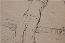 Original 1923 Pencil Drawing Of A Golfer In Knickers w/ Artist Initials
