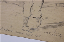 Original 1923 Pencil Drawing Of A Golfer In Knickers w/ Artist Initials