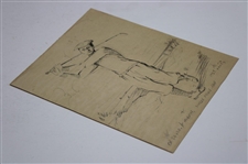Original 1923 Pencil Drawing Of A Golfer In Knickers w/ Artist Initials