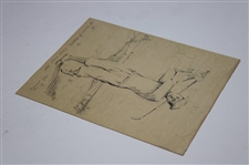 Original 1923 Pencil Drawing Of A Golfer In Knickers w/ Artist Initials