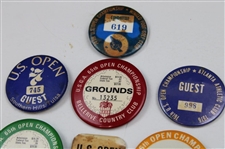 Thirteen (13) Various US Open Championship Badges - 1956, 1957, 1965, 1978, 1985 & more