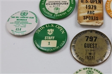 Thirteen (13) Various US Open Championship Badges - 1956, 1957, 1965, 1978, 1985 & more