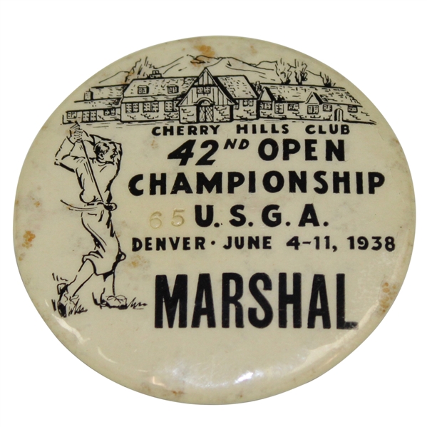1938 US Open at Cherry Hills Marshall Badge #65 - Ralph Guldahl Winner