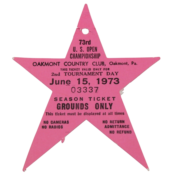 1973 US Open at Oakmont Grounds Badge #3337 - Johnny Miller Winner
