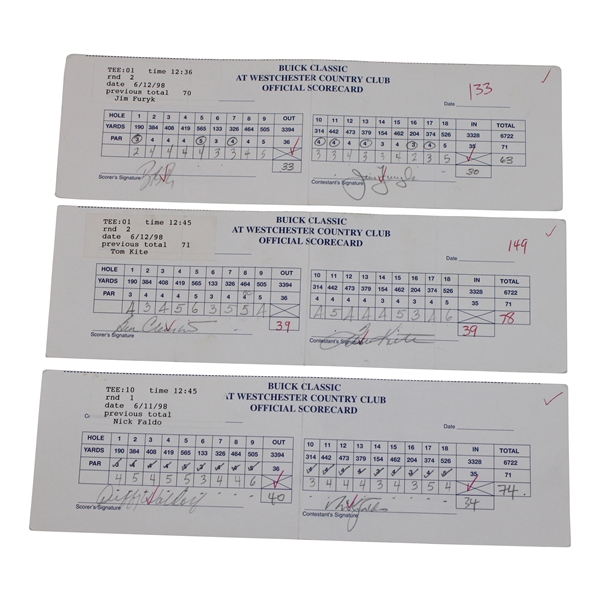 Kite, Faldo, Furyk & (3) Others Signed 1998 Buick Classic Official Scorecards