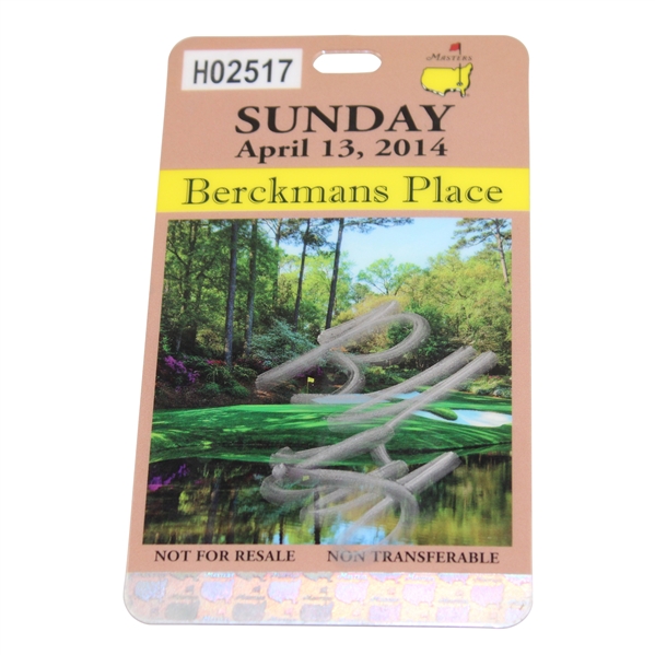 Bubba Watson Signed 2014 Masters Berckmans Place Sunday Final Rd Badge #H02517 JSA ALOA
