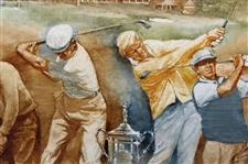 Original 'Best of US Open Champions' Incl. Jones, Tiger & Jack Oil Painting Signed by Artist Robert Fletcher - Framed