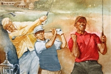 Original 'Best of US Open Champions' Incl. Jones, Tiger & Jack Oil Painting Signed by Artist Robert Fletcher - Framed