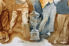 Original 'Best of US Open Champions' Incl. Jones, Tiger & Jack Oil Painting Signed by Artist Robert Fletcher - Framed