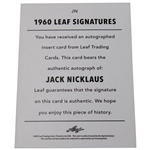 Jack Nicklaus Signed  '1960 Leaf Signatures' Nicklaus Authentic Signature Golf Card - 2013 JSA ALOA