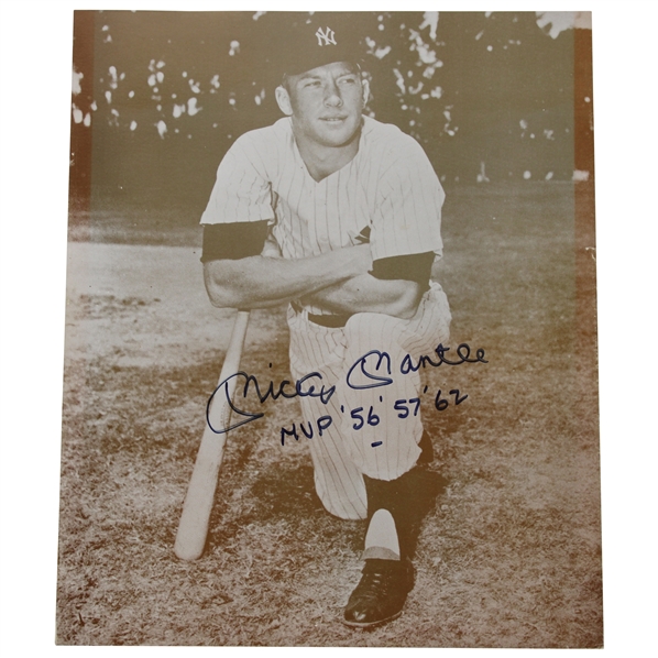 Mickey Mantle Signed Black & White Photograph w/MVP Winning Years Inscription JSA ALOA