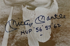 Mickey Mantle Signed Black & White Photograph w/MVP Winning Years Inscription JSA ALOA