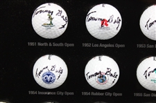 Tommy 'Thunder' Bolt Signed 15 Victories Logo Golf Balls w/Signed Scorecard Custom Display JSA ALOA