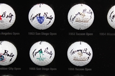 Tommy 'Thunder' Bolt Signed 15 Victories Logo Golf Balls w/Signed Scorecard Custom Display JSA ALOA