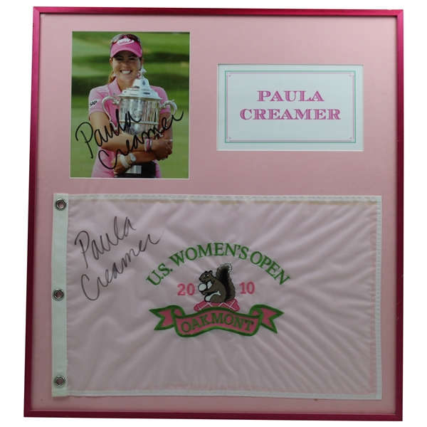 Paula Creamer Signed 2010 US Womens Open at Oakmont Flag w/Signed Photo Framed Display JSA ALOA