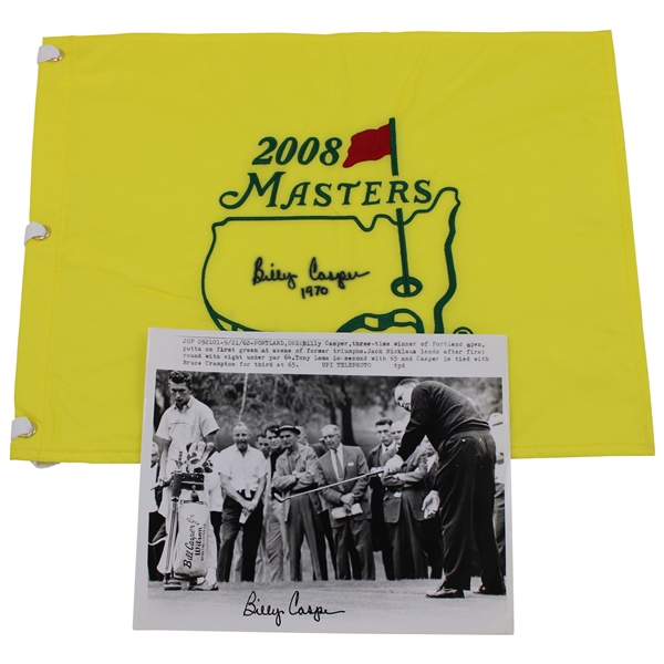Billy Casper Signed 2008 Masters Flag w/1970 & Signed Wire Photo JSA ALOA