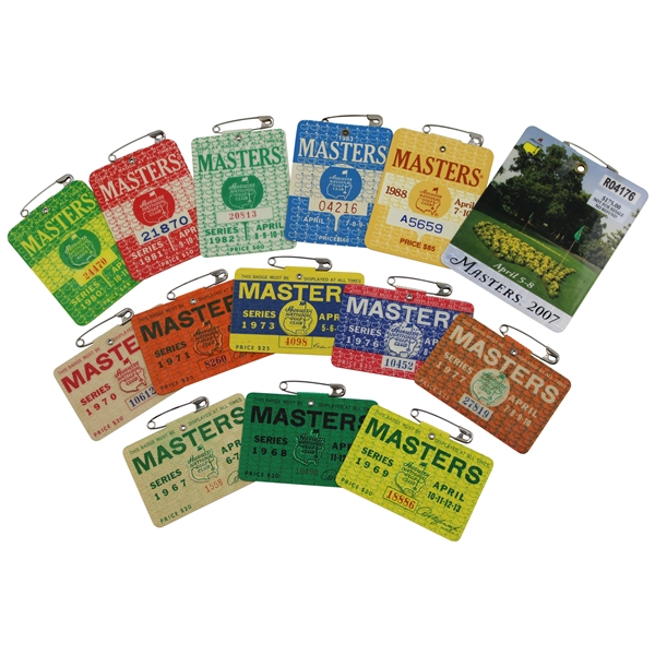 Fourteen (14) Various 1967-2007 Masters Tournament SERIES Badges - Great Condition