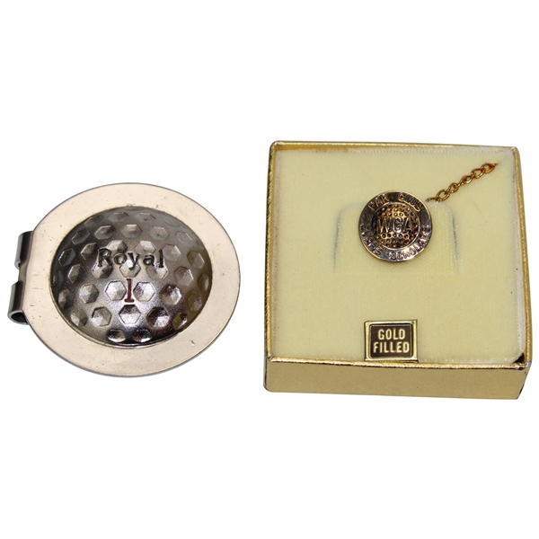 WGA Evans Scholars Par Club Gold Filled Tie Clip w/Royal 1 Logo Golf Ball Money Clip