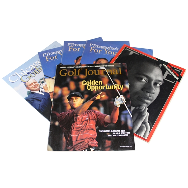 Six (6)  Assorted Magazines w/Tiger Woods On Cover From Years 2000-2002