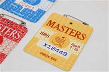1981, 1983 & Two (2) 1988 Masters Tournament SERIES Badges - Watson, Seve & Lyle Winners