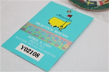 1997 Masters Wednesday Practice Round Ticket #Y02108 w/Unopened 1997 Bag Tag - Tiger Win