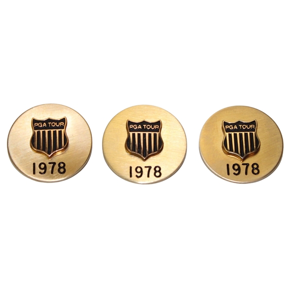 Three (3) 1978 PGA Tour Shield Gold Filled Pins