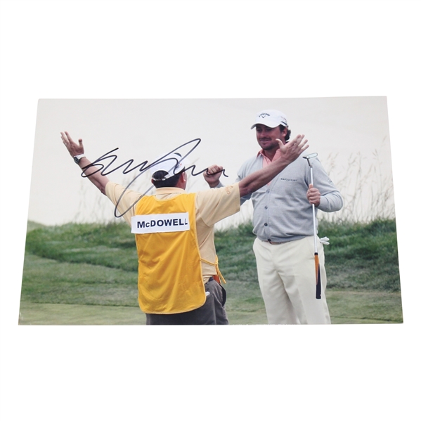Graeme McDowell Signed 2010 US Open at Pebble Beach Photo Celebrating w/His Caddie JSA ALOA