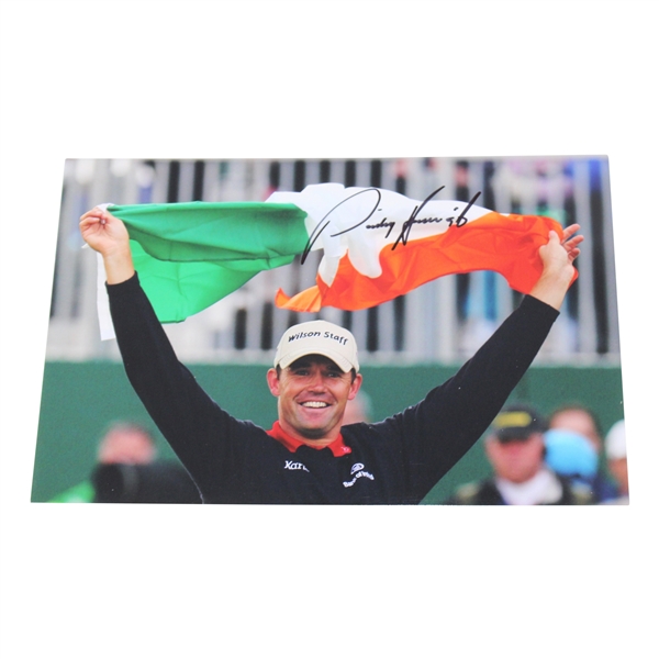 Padraig Harrington Signed 2007 Open Championship Holding The Irish Flag JSA ALOA