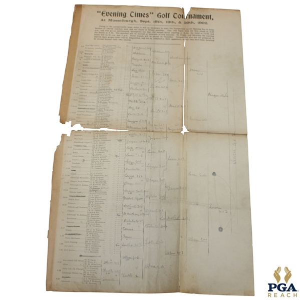 1902 Evening Times Golf Tournament at Musselburgh Competition Bracket Sheet