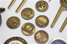 Six (6) US Open & Sr Open Gold Tone Ball Markers w/Six (6) US Open Divot Tool & Ball Markers