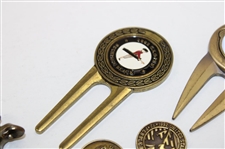 Six (6) US Open & Sr Open Gold Tone Ball Markers w/Six (6) US Open Divot Tool & Ball Markers