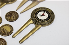 Six (6) US Open & Sr Open Gold Tone Ball Markers w/Six (6) US Open Divot Tool & Ball Markers
