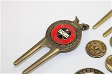 Six (6) US Open & Sr Open Gold Tone Ball Markers w/Six (6) US Open Divot Tool & Ball Markers