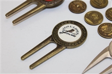 Six (6) US Open & Sr Open Gold Tone Ball Markers w/Six (6) US Open Divot Tool & Ball Markers