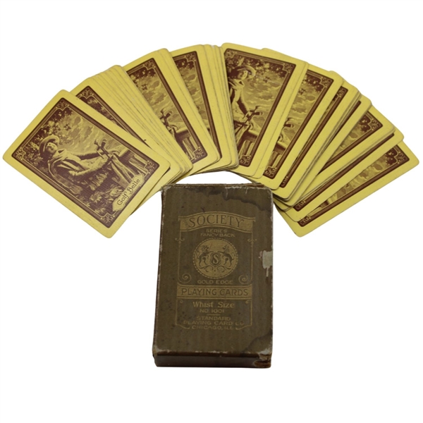 c1920s Society Golf Belle Fancy Back Gold Edge Playing Cards with Box