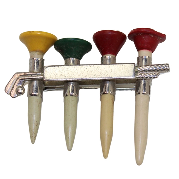 Golf Bag w/Clubs & Golf Ball Themed Four (4) Golf Tee Holder Clasp