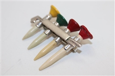 Golf Bag w/Clubs & Golf Ball Themed Four (4) Golf Tee Holder Clasp