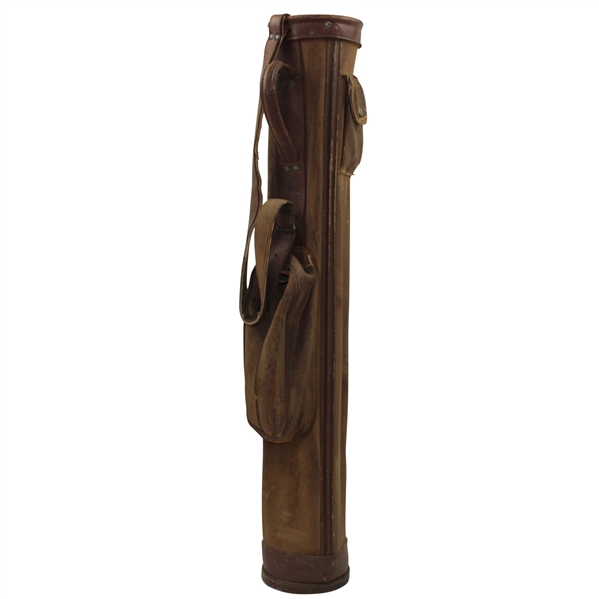Vintage Brown Leather & Canvas Stove Pipe Golf Bag