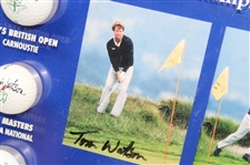 Tom Watson Signed Eight (8) Major Championship Logo Golf Balls & Photos Custom Display JSA ALOA