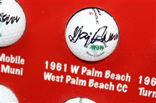 Gay Brewer Signed Fourteen (14) Tour Victories Logo Golf Balls w/Photo Custom Display JSA ALOA