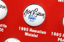 Gay Brewer Signed Fourteen (14) Tour Victories Logo Golf Balls w/Photo Custom Display JSA ALOA