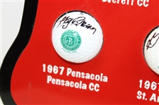 Gay Brewer Signed Fourteen (14) Tour Victories Logo Golf Balls w/Photo Custom Display JSA ALOA
