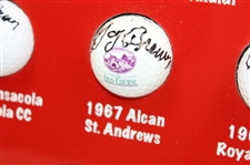 Gay Brewer Signed Fourteen (14) Tour Victories Logo Golf Balls w/Photo Custom Display JSA ALOA