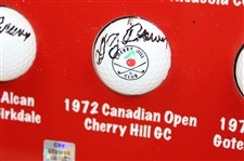 Gay Brewer Signed Fourteen (14) Tour Victories Logo Golf Balls w/Photo Custom Display JSA ALOA