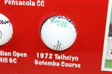 Gay Brewer Signed Fourteen (14) Tour Victories Logo Golf Balls w/Photo Custom Display JSA ALOA