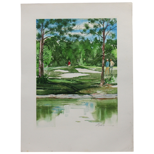 Greenside Golfer w/Partners Watching Water Color by Artist Drake
