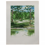 Greenside Golfer w/Partners Watching Water Color by Artist Drake